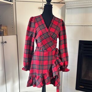 Elegant Red Plaid Wrap Dress